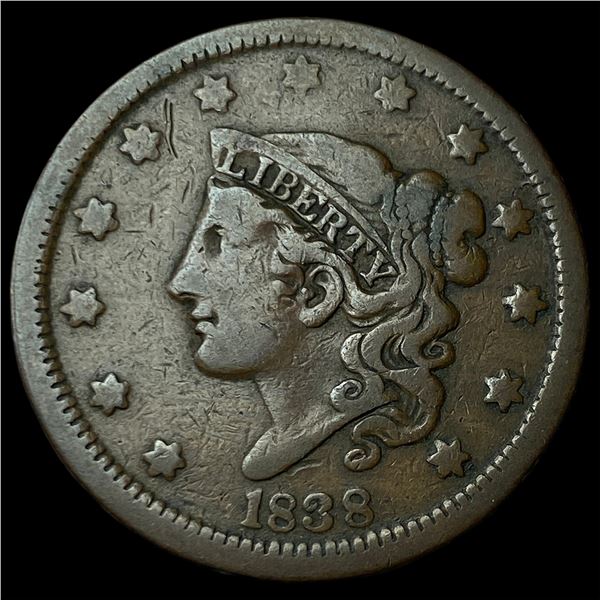 1838 Coronet Head Large Cent LIGHTLY CIRCULATED
