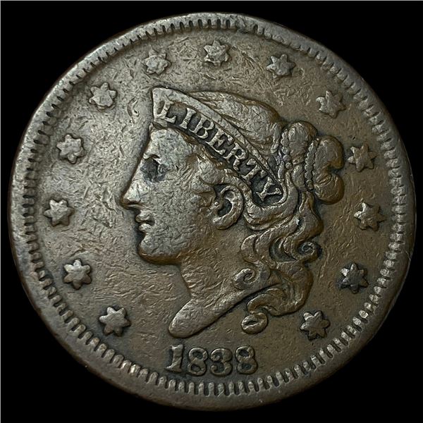 1838 Coronet Head Large Cent LIGHTLY CIRCULATED