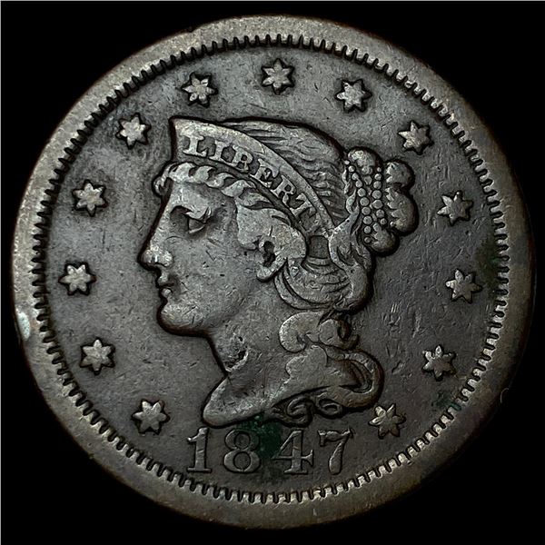 1847 Braided Hair Large Cent LIGHTLY CIRCULATED