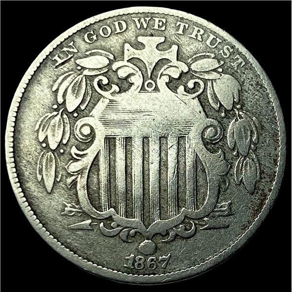 1867 RAYS Shield Nickel LIGHTLY CIRCULATED