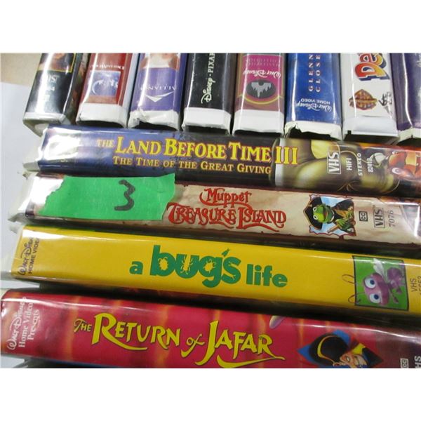 ESTATE:  FLAT C/W APPROX. 15 VHS TAPES INCLUDING ROBIN HOOD, 101 DALMATIONS, ETC (MOSTLY DISNEY)