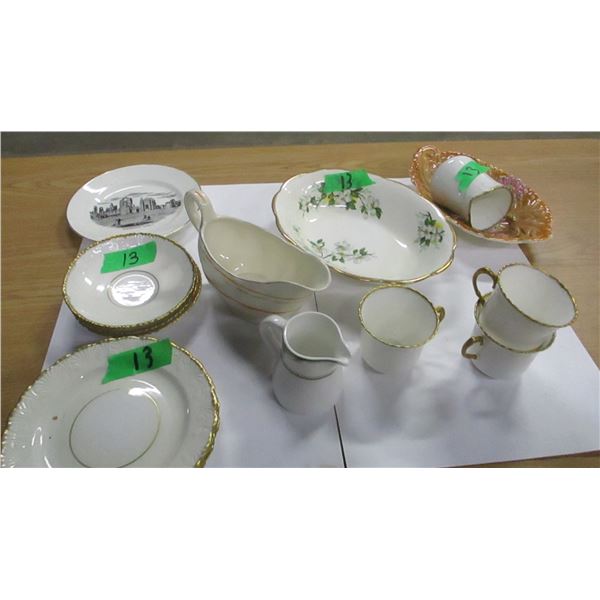 ESTATE:  BOX C/W ASSORTED CHINA (GRAVY BOAT, VEGETABLE BOWL, CREAMER, ETC)