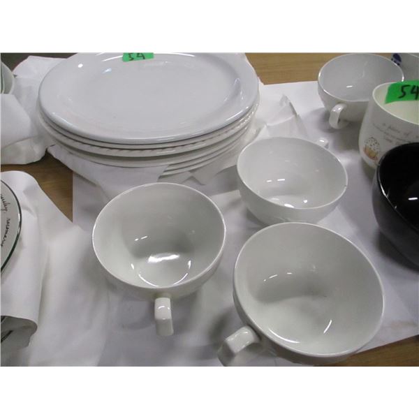ESTATE:  BOX C/W ASSORTED DISHWARE (CUPS, PLATES, ETC)