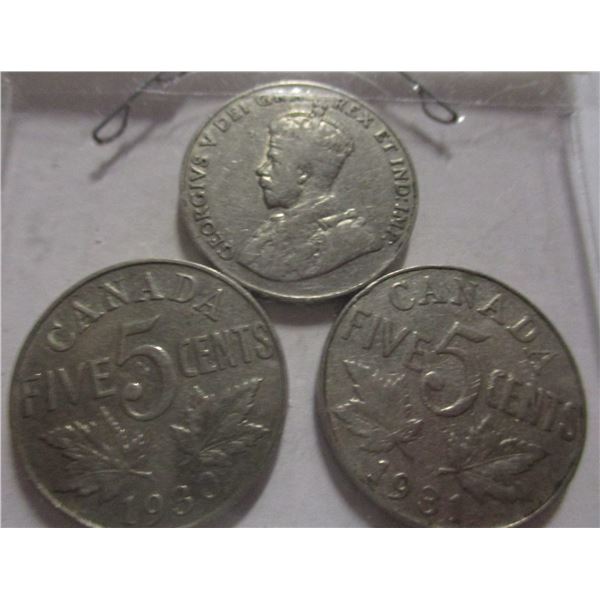 1929, 1930 & 1931 CANADA KING GEORGE V NICKEL SET