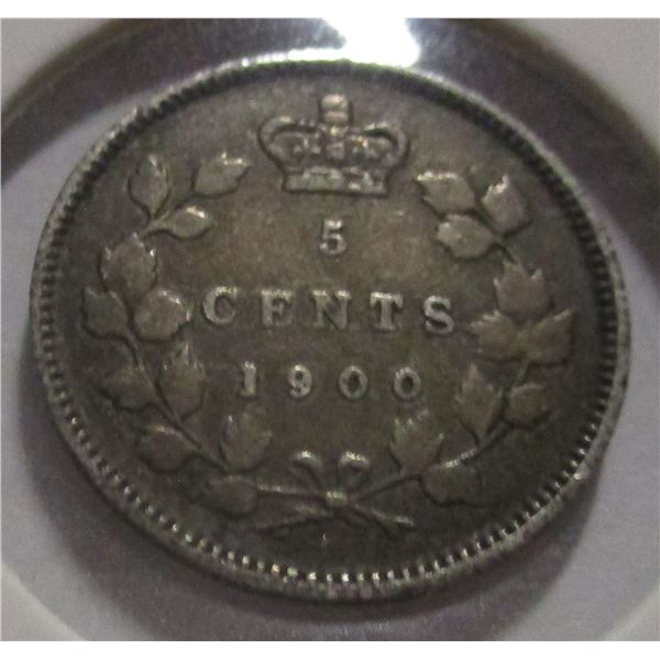 1900 CANADA VICTORIAN SILVER FIVE CENT