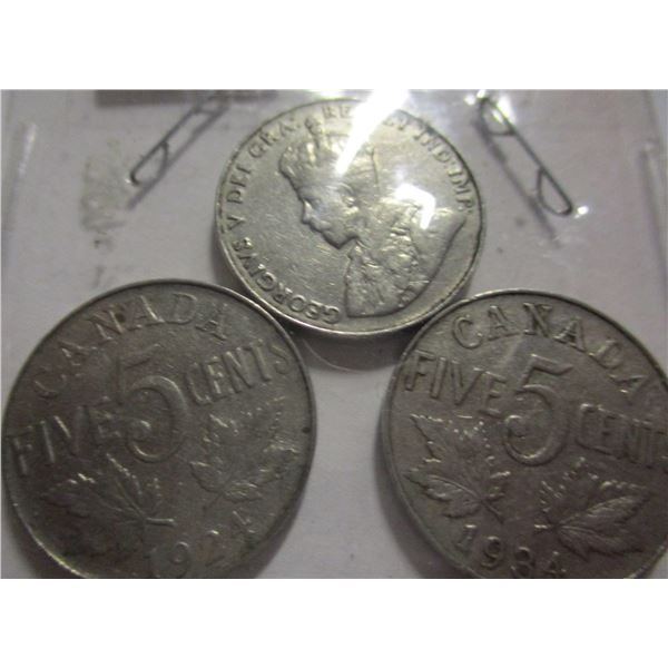 1924, 1934, & 1936 CANADA KING GEORGE V NICKELS