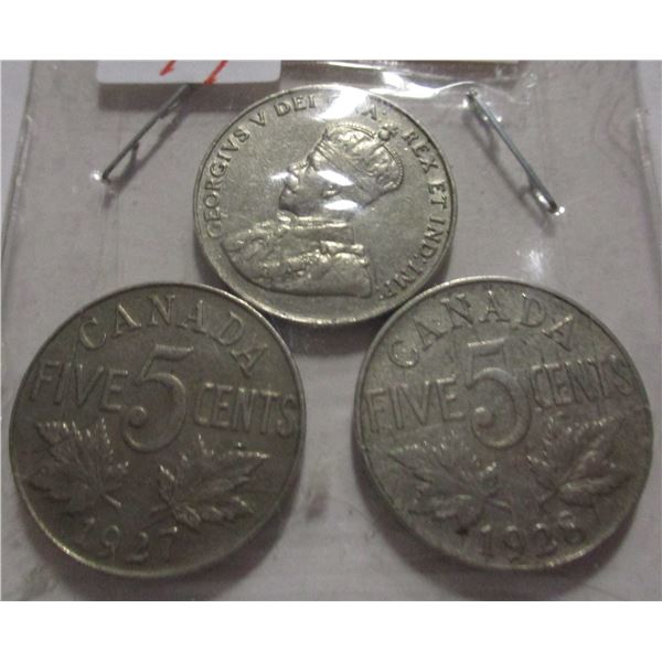 1927, 1928 & 1935 CANADA KING GEORGE V NICKELS