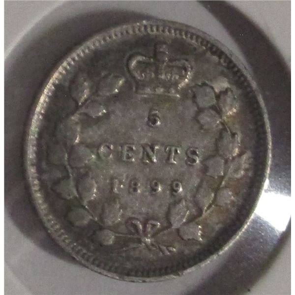 1899 CANADA VICTORIAN SILVER FIVE CENT