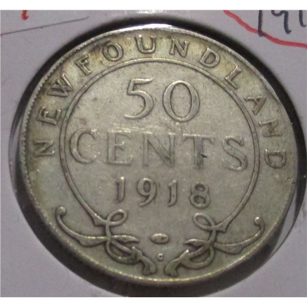 1918 NEWFOUNDLAND SILVER HALF DOLLAR