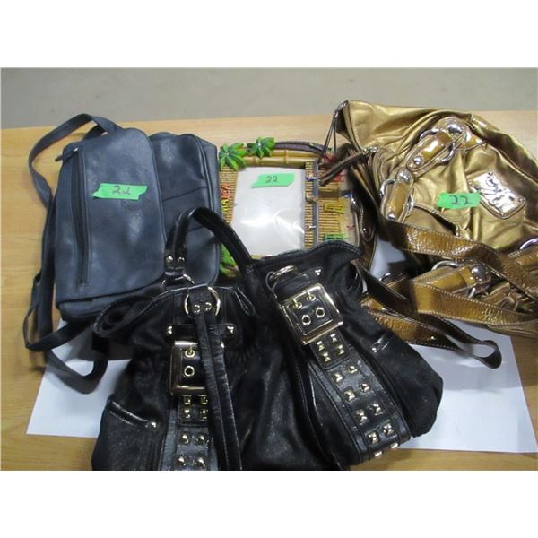 ESTATE:  BOX C/W PURSES & PICTURE FRAME