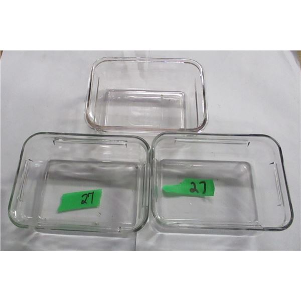 ESTATE:  3 GLASS CASSEROLES (APPROX. 7" X 5")