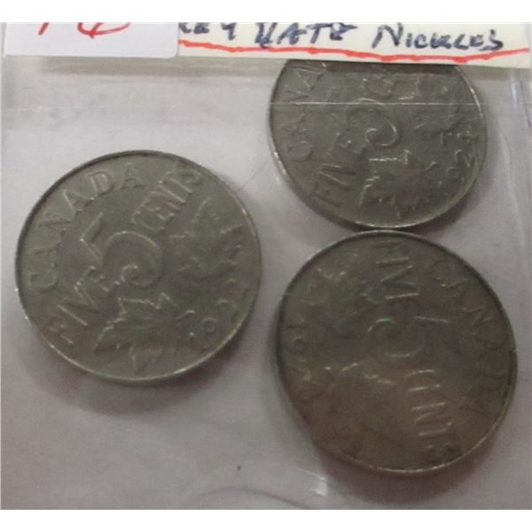 1922, 1923 & 1924 KEY DATE CANADA KING GEORGE V NICKELS