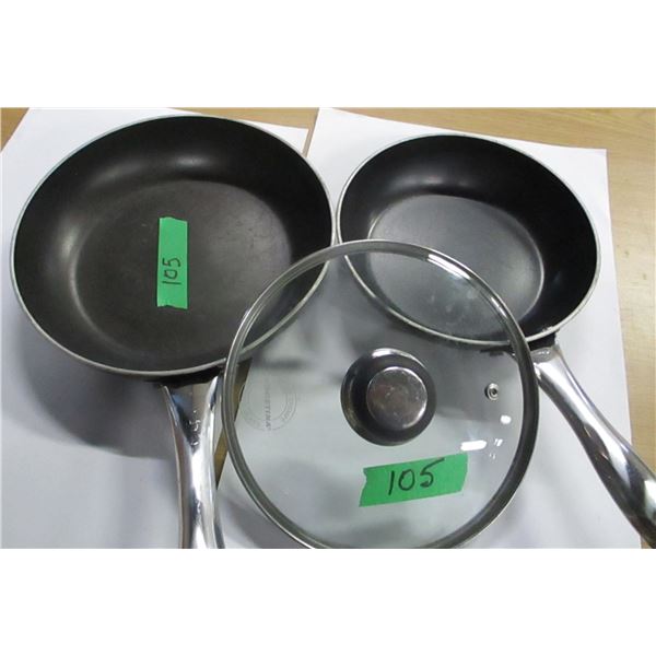 ESTATE:  LAGOSTINA 10" FRYING PAN (NO LID) & LAGOSTINA 9" FRYING PAN C/W LID