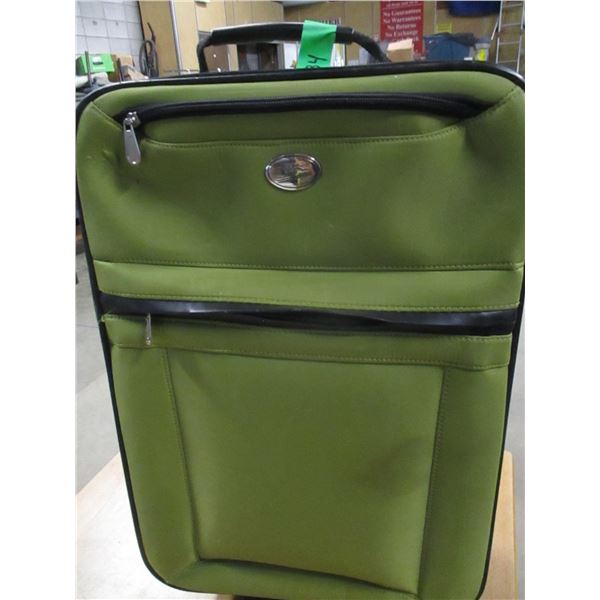 ESTATE:  GREEN ROLLING SUITCASE (22" H X 13" W X 9" L)