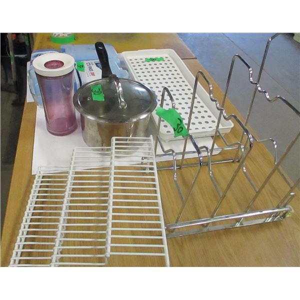 ESTATE:  BOX C/W POT & LID, ICE PACKS, SHELVING, ETC