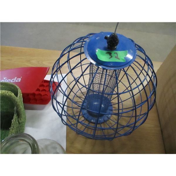 ESTATE:  BOX C/W PET SUPPLIES, MILK BOTTLE, BASKETS, ETC