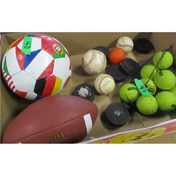 ESTATE:  SOCCER BALL, FOOT BALL, BASEBALLS, PUCKS, ETC