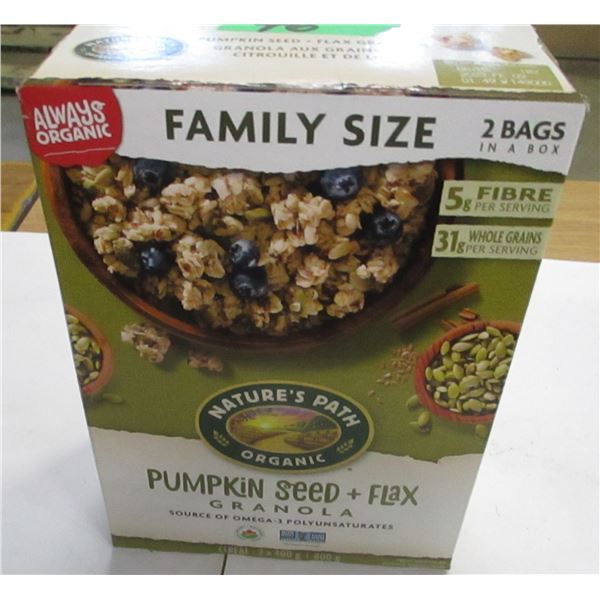 SHELF PULLS (AS IS):  NATURE'S PATH PUMPKIN SEED & FLAX GRANOLA - FAMILY SIZE BOX