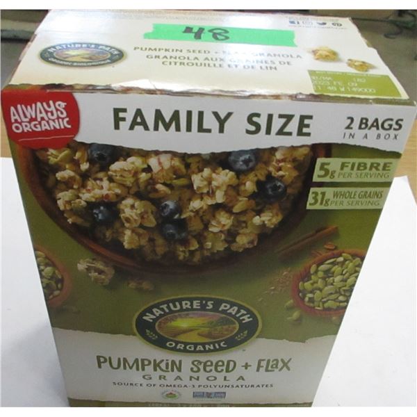SHELF PULLS (AS IS):  NATURE'S PATH PUMPKIN SEED & FLAX GRANOLA - FAMILY SIZE BOX