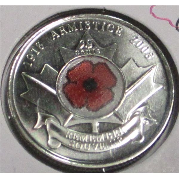 1918 - 2008 CANADA ARMISTICE CH/BU REMEMBRANCE QUARTER