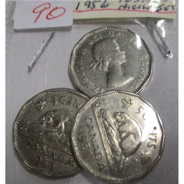 3 - 1956 CANADA 12 SIDED NICKEL SET