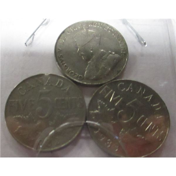 1931, 1932 & 1933 CANADA KING GEORGE V NICKEL SET