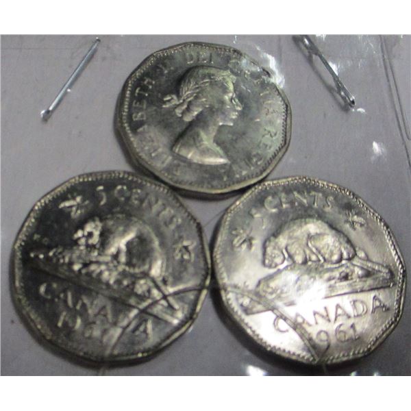 3 - 1961 CH/BU CANADA 12 SIDED NICKEL SET