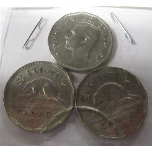 1946, 1947 & 1949 CANADA KING GEORGE VI NICKELS