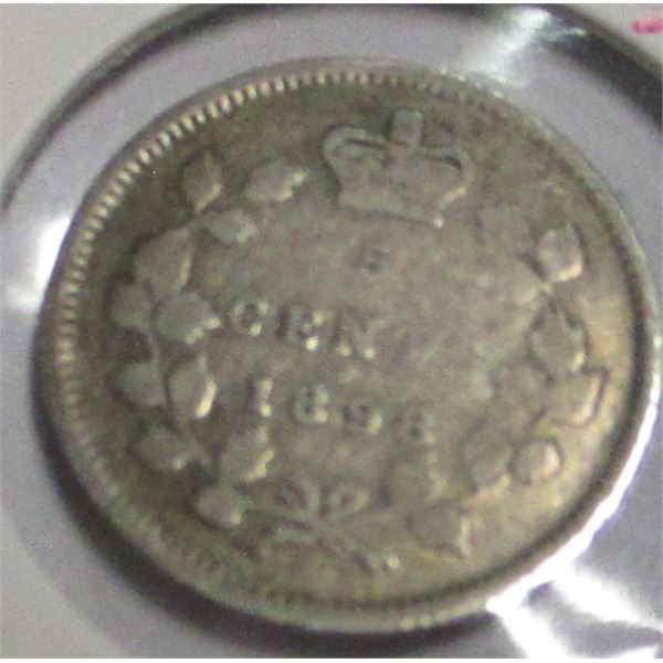 1898 CANADA VICTORIAN SILVER FIVE CENT