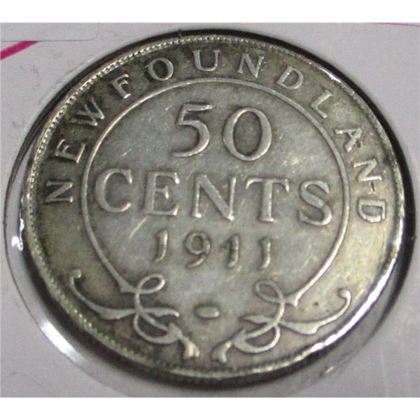 1911 NEWFOUNDLAND SILVER HALF DOLLAR
