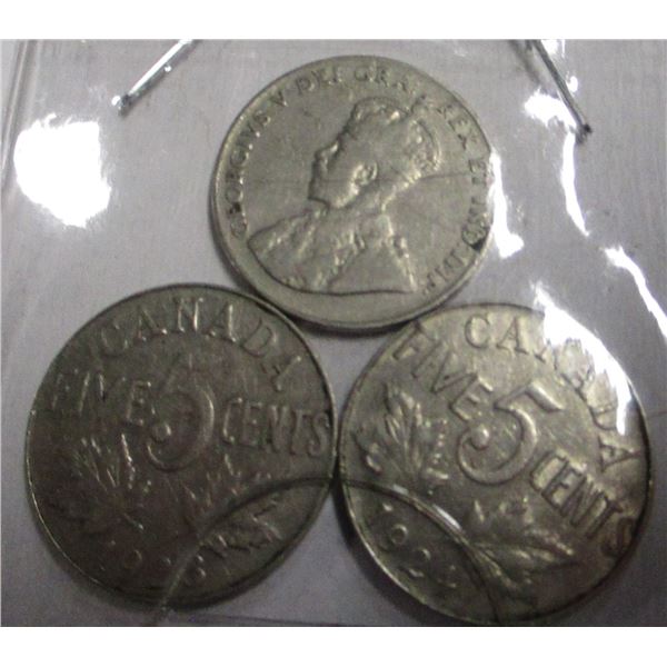 1922, 1923 & 1924 CANADA KING GEORGE V KEY DATE NICKELS