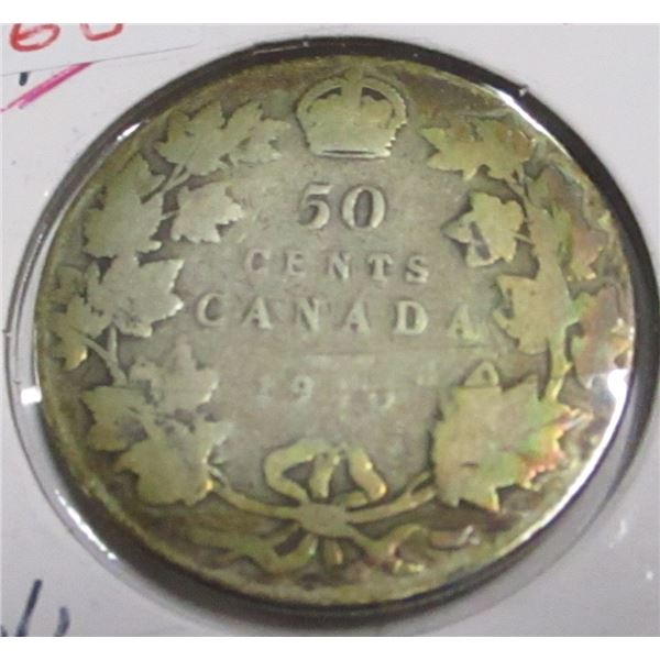 1910 CANADA KING EDWARD VII SILVER HALF DOLLAR
