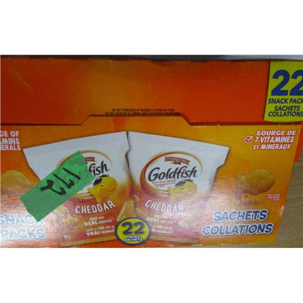 SHELF PULLS (AS IS):  CASE OF 22 CHEDDAR GOLDFISH SNACK PACKS