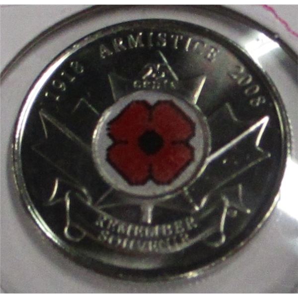 1918 - 2008 PROOF LIKE REMEMBRANCE RED POPPY QUARTER