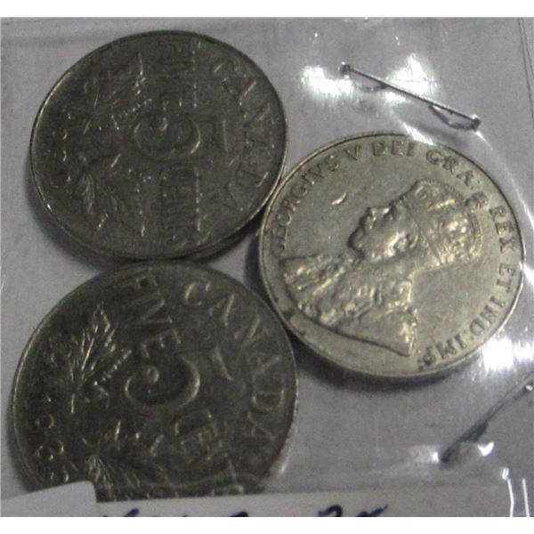 1931, 1932 & 1935 CANADA KING GEORGE V NICKELS