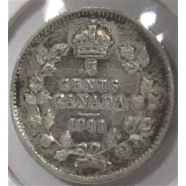 1911 CANADA KING GEORGE V SILVER FIVE CENT