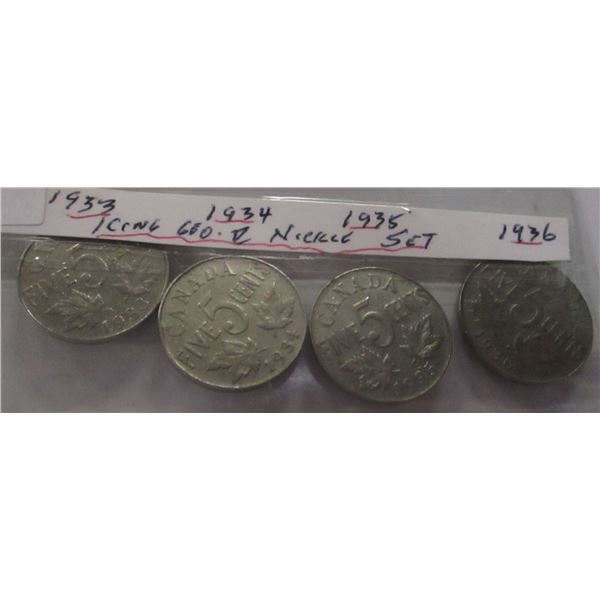 1933, 1934, 1935 & 1936 CANADA KING GEORGE V NICKEL SET