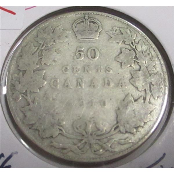 1910 CANADA KING EDWARD VII SILVER HALF DOLLAR