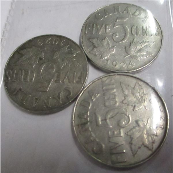 1922, 1923 & 1924 CANADA KING GEORGE V NICKELS