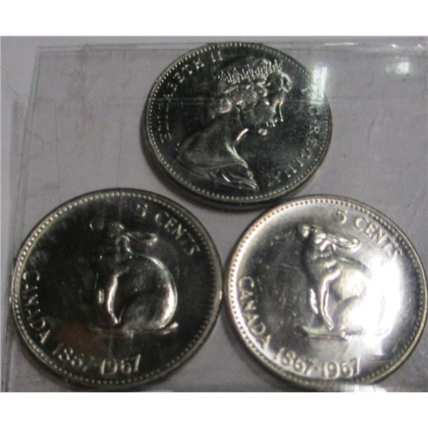1867 - 1967 UNCIRCULATED CANADA RABBIT NICKELS (3)