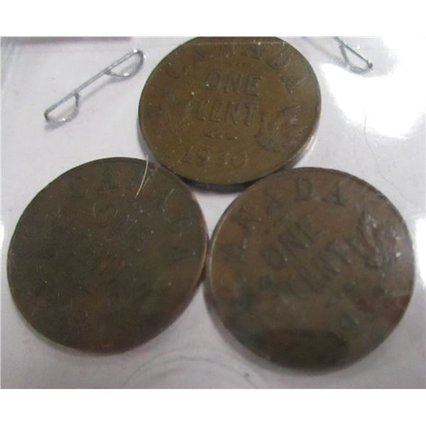 1928, 1930 & 1932 CANADA KING GEORGE V PENNIES