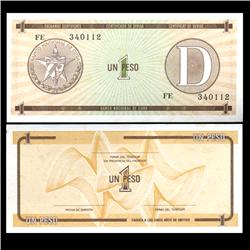 1985 Cuba 1 Peso Foreign Exchange Crisp Uncirculated Note RARE Series D (CUR-05962)