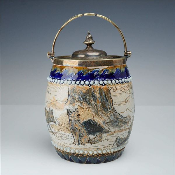 Doulton Lambeth by Hannah Barlow Stoneware Biscuit Barrel, Foxes