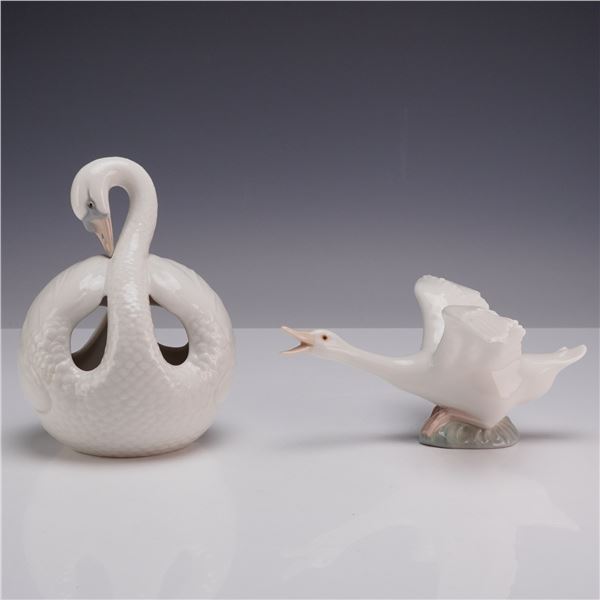 Two Lladro Porcelain Bird Figurines Including a Flying Duck