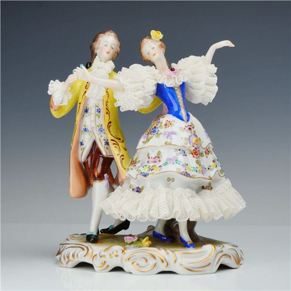 Volkstedt Dresden Lace Porcelain Dancing Couple Figurine