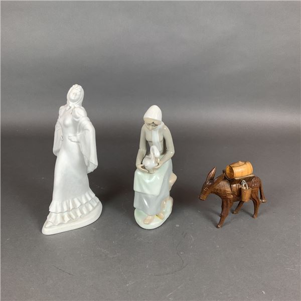 3pc Porcelain and Wood Figurines