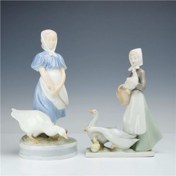 Two Royal Copenhagen Porcelain Figurines Girl with Goose and Carl Scheidig Peasant Girl with Geese