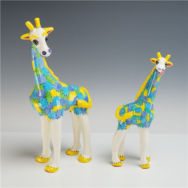 2pc M. Southwell Patchwork Ceramic Giraffe Figurines