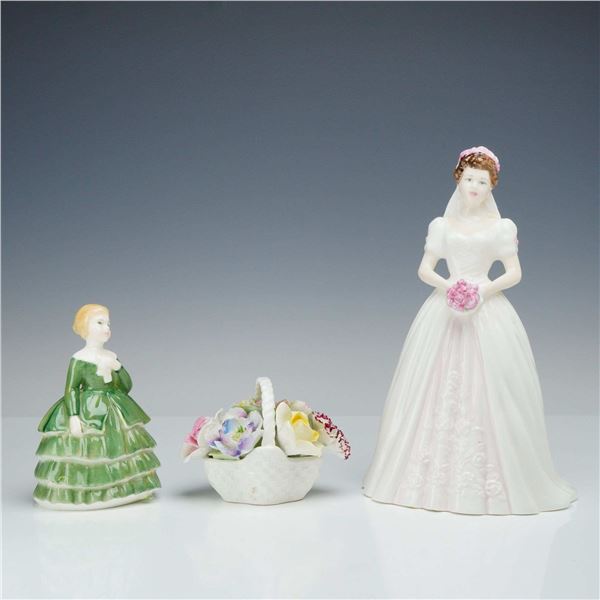 3pc Royal Doulton: Belle HN2340, Wedding Celebration HN 4229, and Adderley Floral Bouquet