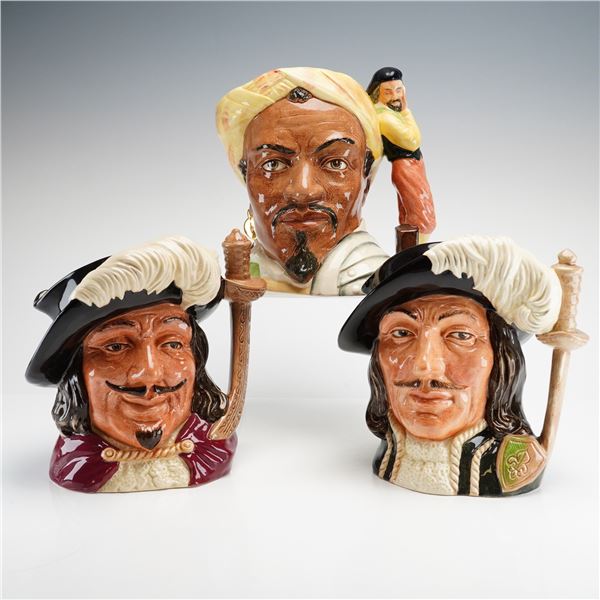 3pc Royal Doulton Large Character Jugs: Porthos D6440, Athos D6452, and Othello D6673